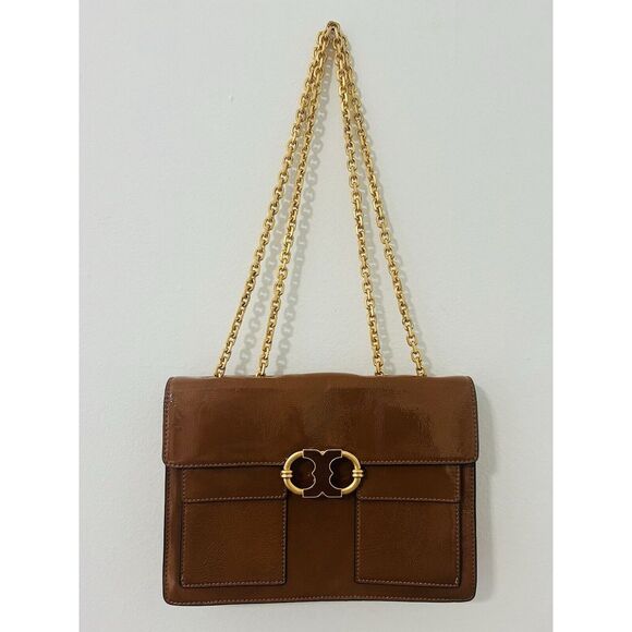 TORY BURCH WOMENS GEMINI‎ LINK CHAIN MEDIUM BROWN SHOULDER/CROSSBODY BAG - Picture 1 of 12